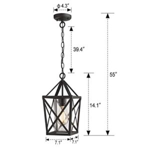 zeyu Outdoor Pendant Lights for Porch, Exterior Hanging Lantern in Black Finish with Clear Glass, ZD18-H BK