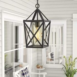 zeyu Outdoor Pendant Lights for Porch, Exterior Hanging Lantern in Black Finish with Clear Glass, ZD18-H BK