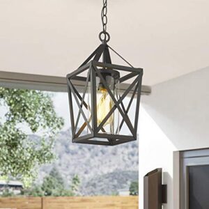 zeyu Outdoor Pendant Lights for Porch, Exterior Hanging Lantern in Black Finish with Clear Glass, ZD18-H BK