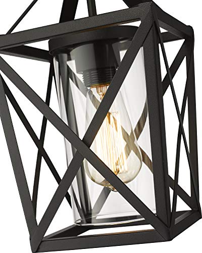 zeyu Outdoor Pendant Lights for Porch, Exterior Hanging Lantern in Black Finish with Clear Glass, ZD18-H BK