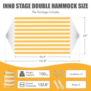 INNO STAGE Brazilian Double Hammocks - Woven Hammock Two Person Hanging Camping Bed for Patio, Backyard, Porch, Outdoor and Indoor Use - Soft Canvas Hammock with Portable Carrying Bag Yellow