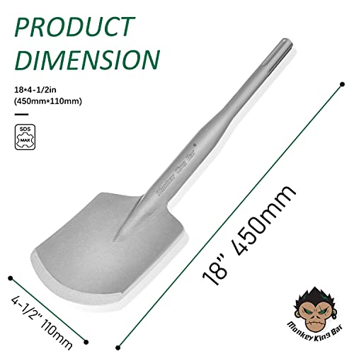 Monkey King Bar- 3/4 Sds Max Bits Chisel (18"x4.3") -Clay Spade Bit for for Demolition Hammer- Sds Max Chisel for Digs into Clay-Digging Shovel Bit