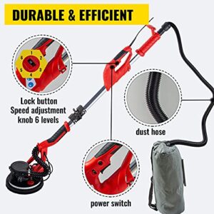 Mophorn Drywall Sander 850W, Electric Drywall Sander, Variable Speed 800-1750 RPM, Foldable Sheetrock Sander, with Telescope Handle, Electric Sander, with LED Strip Light and Vacuum Bag, Wall Sander