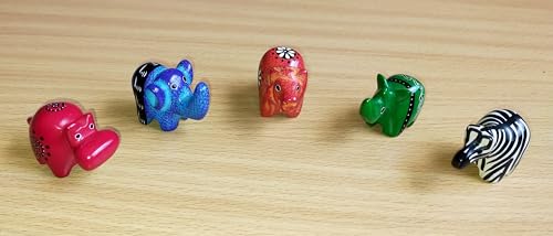 Handmade From Africa - Set of 5 Mini Soapstone - Hand Carved Lion - Elephant - Hippo - Rhino - Zebra - Figurine Sculpture - Handmade in Kenya - 1 Inch Height x 2 Inches Long, SS18