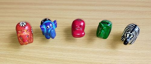 Handmade From Africa - Set of 5 Mini Soapstone - Hand Carved Lion - Elephant - Hippo - Rhino - Zebra - Figurine Sculpture - Handmade in Kenya - 1 Inch Height x 2 Inches Long, SS18