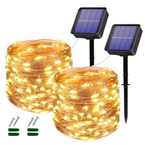solar fairy lights outdoor,2 pack total 240led solar lights outdoor waterproof 24m/80ft 8 modes outdoor copper wire solar fairy lights patio decor lights,yard,porch hanging lights (warm white)