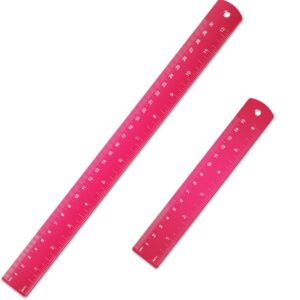 stainless steel ruler and metal rule kit with conversion table (rose red, 12 inch, 6 inch)