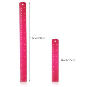 Stainless Steel Ruler and Metal Rule Kit with Conversion Table (Rose Red, 12 Inch, 6 Inch)