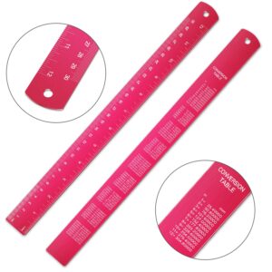 Stainless Steel Ruler and Metal Rule Kit with Conversion Table (Rose Red, 12 Inch, 6 Inch)