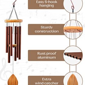 UpBlend Outdoors Wind Chimes for Outside - 28" Brown Windchimes Outdoors, Harmonic Wind Chime Gifts for Women, Ideas for Mom, Grandma, for Gardeners Outdoor Porch