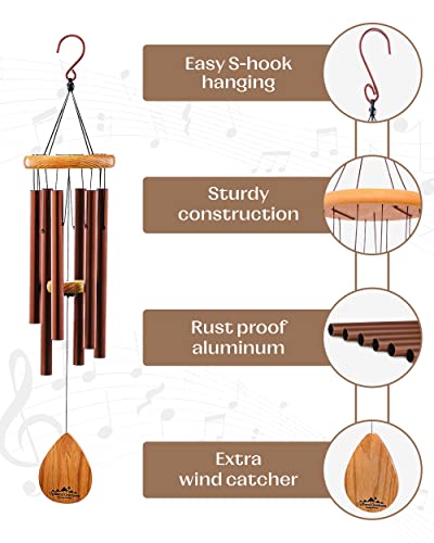 UpBlend Outdoors Wind Chimes for Outside - 28" Brown Windchimes Outdoors, Harmonic Wind Chime Gifts for Women, Ideas for Mom, Grandma, for Gardeners Outdoor Porch