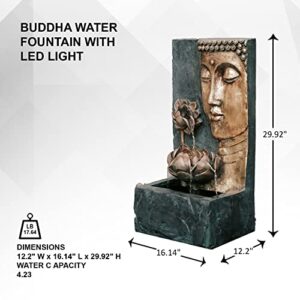 XBrand 30" H Bronze and Natural Grey Polyresin Indoor Outdoor Cascading Lotus Buddha Face Water Fountain w/LED Light, Freestanding, Relaxing Zen Décor for Home Patio Garden Backyard