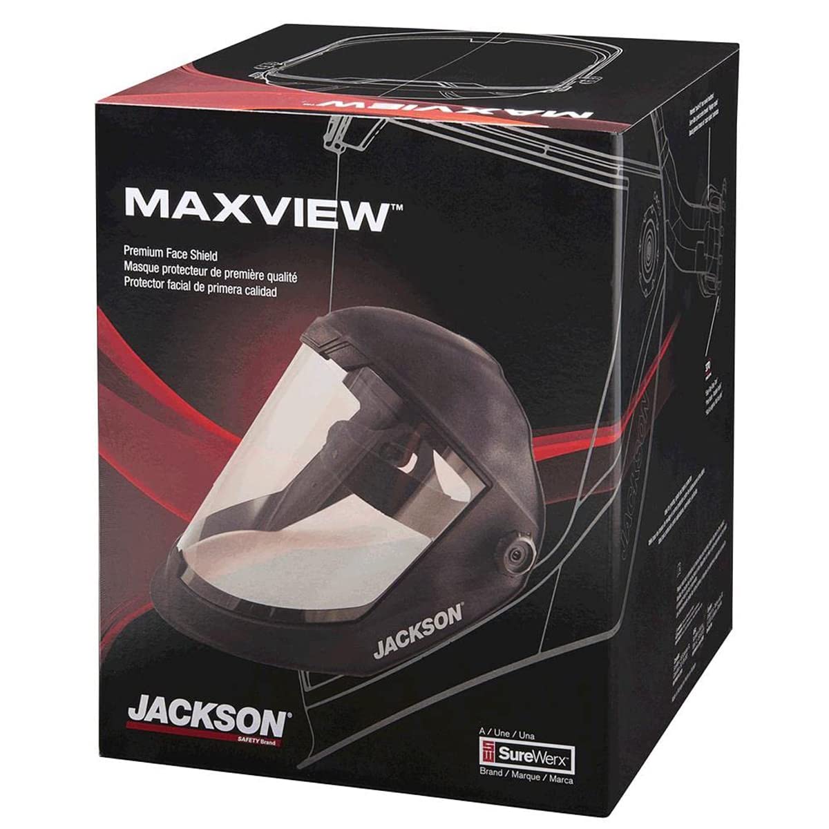 Jackson Safety Lightweight MAXVIEW Premium Face Shield with 370 Speed Dial Ratcheting Headgear – Uncoated Clear