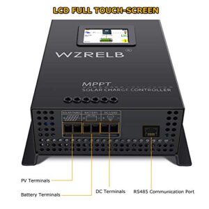 WZRELB 60A MPPT Solar Charge Controller 12V/24V/48V Auto 18V/36V Manual Max PV 170V Solar Panel Controller with LCD Full Touch Screen Design