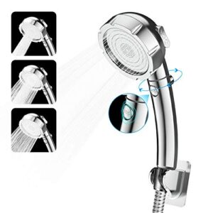 lepo high pressure handheld shower head, 3 spray settings water saving shower with on/off switch, chrome finish bathroom shower head sprayer with holder