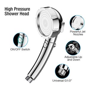 LEPO High Pressure Handheld Shower Head, 3 Spray Settings Water Saving Shower with ON/OFF Switch, Chrome Finish Bathroom Shower Head Sprayer with Holder