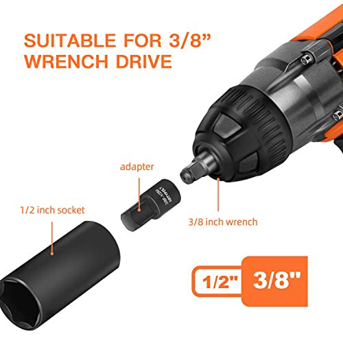 ARTIPOLY 20 Pieces 1/2" Drive Metric Deep Impact Socket Set,10mm-24mm no skip, Includes Extension Bars, Universal Joint and Adapter, 6 Point Design, Meets ANSI Standards