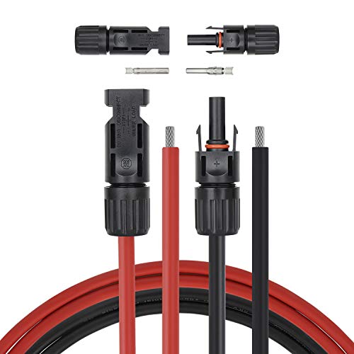 EBESTauto A Pair Red + Black 20 Feet 10 AWG Solar Panel Extension Cable Wire Connector Solar Panel Adaptor Cable with Female and Male Connector