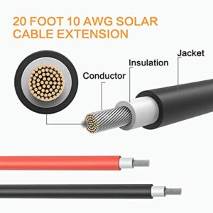 EBESTauto A Pair Red + Black 20 Feet 10 AWG Solar Panel Extension Cable Wire Connector Solar Panel Adaptor Cable with Female and Male Connector