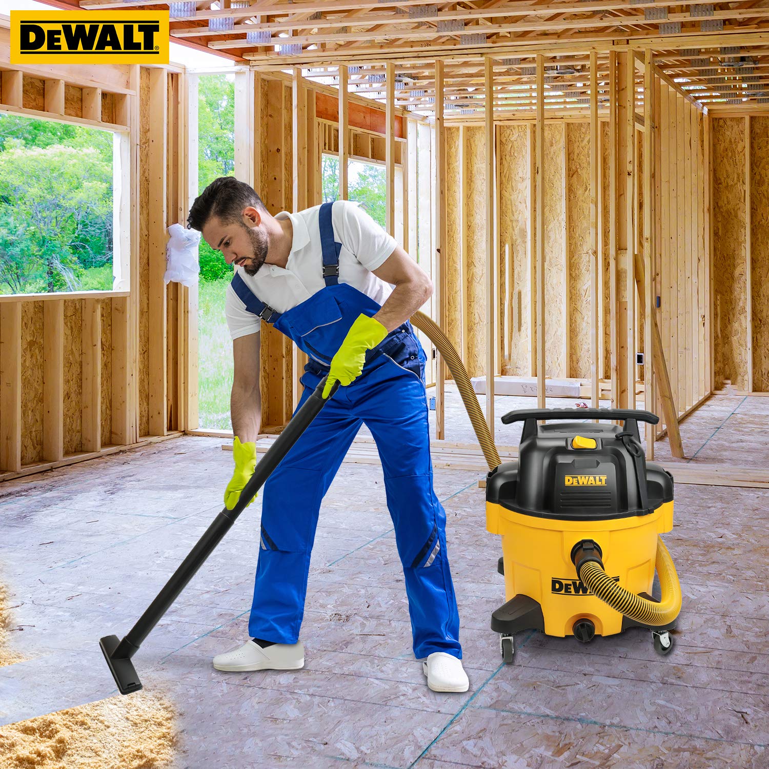 DEWALT 9 Gallon Wet/Dry VAC, Heavy-Duty Shop Vacuum with Attachments, 5 Peak HP, with Blower Function, DXV09PA, Yellow