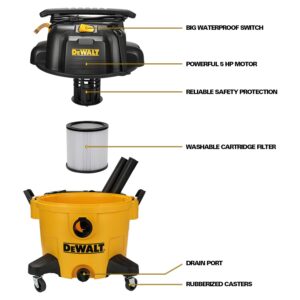 DEWALT 9 Gallon Wet/Dry VAC, Heavy-Duty Shop Vacuum with Attachments, 5 Peak HP, with Blower Function, DXV09PA, Yellow