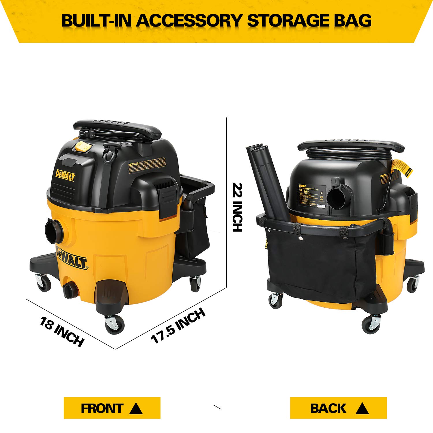 DEWALT 9 Gallon Wet/Dry VAC, Heavy-Duty Shop Vacuum with Attachments, 5 Peak HP, with Blower Function, DXV09PA, Yellow