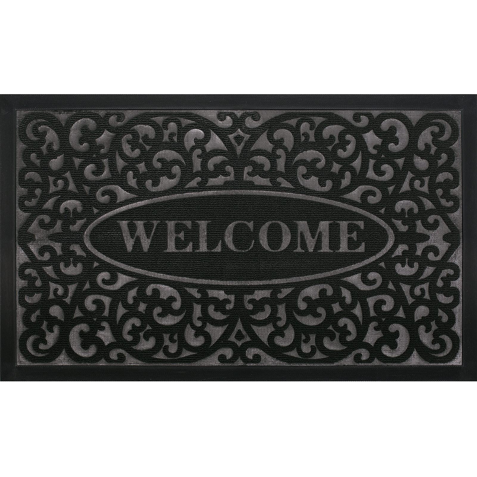 OEMATS Welcome Front Door Mat,Extra Durable,Non-Slip Rubber Floor Mats, Waterproof, Easy Clean Mats for Home Entrance, Garage, Patio,18x30,Black