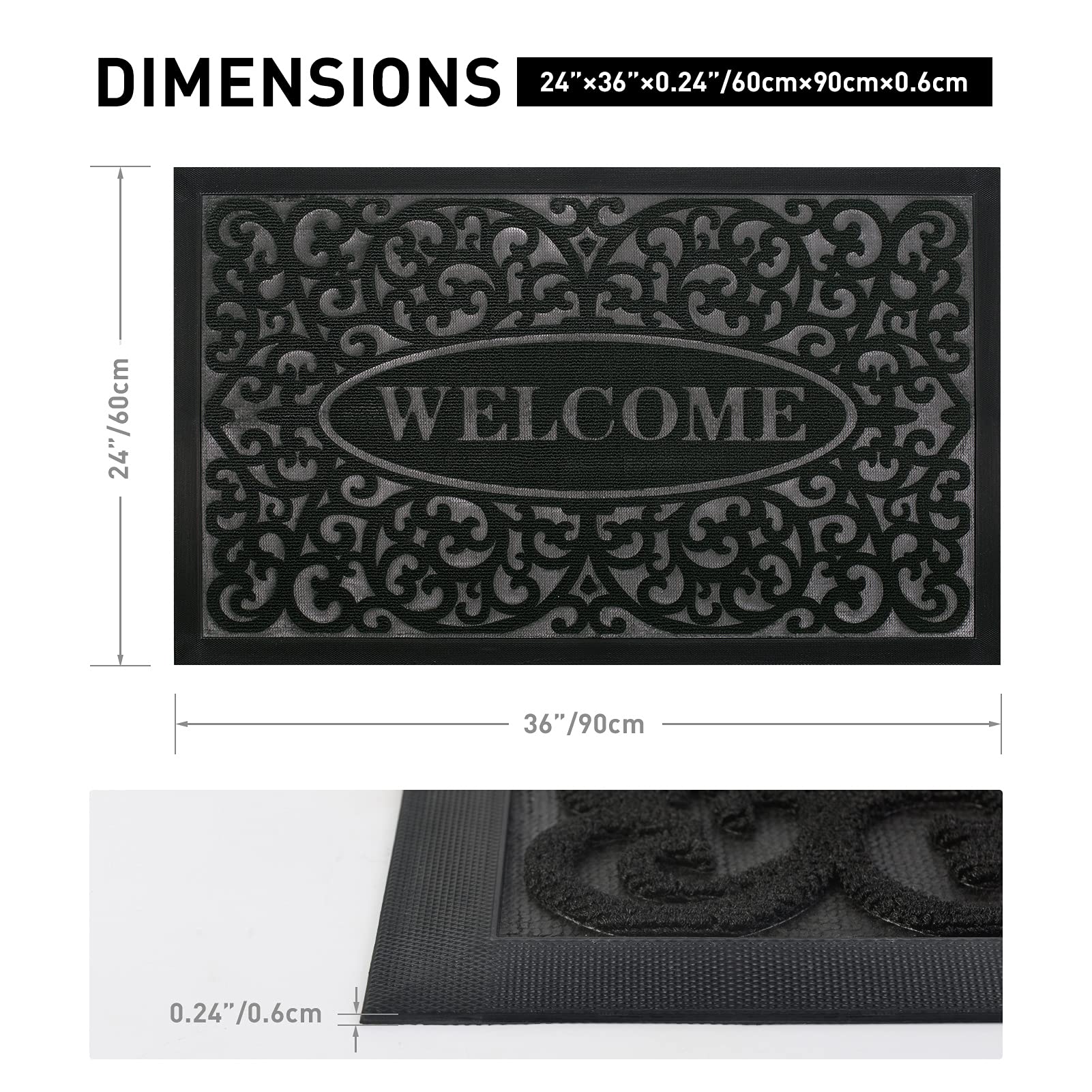 OEMATS Welcome Front Door Mat,Extra Durable,Non-Slip Rubber Floor Mats, Waterproof, Easy Clean Mats for Home Entrance, Garage, Patio,18x30,Black