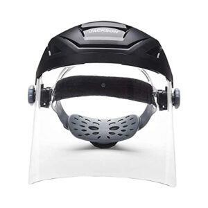 Jackson Safety F4XP Crown Face Shield, Ratcheting Safety Headgear, Clear Anti-Fog Polycarbonate Window for Grinding, Universal Pin Pattern, Black, 14262
