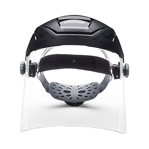 Jackson Safety F4XP Crown Face Shield, Ratcheting Safety Headgear, Clear Anti-Fog Polycarbonate Window for Grinding, Universal Pin Pattern, Black, 14262