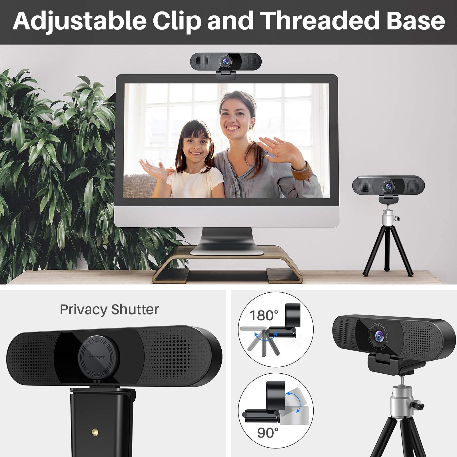 EMEET 3 in 1 Webcam - 1080P Webcam with Microphone and Speakers, Noise Reduction, Auto Low Light Correction W/Cover, C980 Pro USB Camera Webcam 65°-90° for Video Conferencing Streaming/Gaming/Class