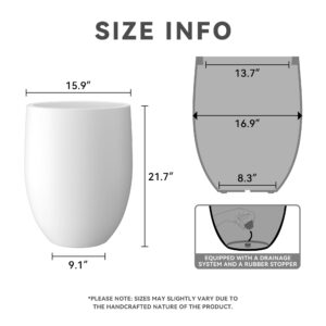 Kante 21.7" H Pure White Concrete Tall Planter, Large Outdoor Indoor Decorative Pot with Drainage Hole and Rubber Plug, Modern Round Style for Home and Patio