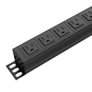 BTU 6 Outlet Power Strip, Metal Mountable Power Strip Surge Protector, Heavy Duty Wall Mount Power Outlet for Commercial, Industrial, Workshop, 6FT Power Cord, 15A/125V 1875W (Black 6FT)