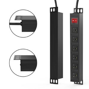 BTU 6 Outlet Power Strip, Metal Mountable Power Strip Surge Protector, Heavy Duty Wall Mount Power Outlet for Commercial, Industrial, Workshop, 6FT Power Cord, 15A/125V 1875W (Black 6FT)