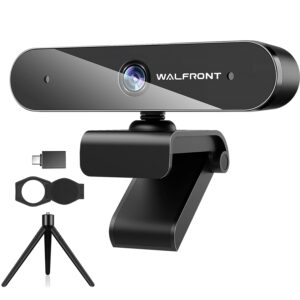 walfront 1080p webcam for pc laptop desktop, 360-degree rotation streaming webcam with microphone, computer video camera webcam compatible for video calling recording conferencing, premium black (model-s3)