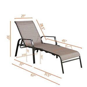 Ulax Furniture Outdoor Chaise Lounge, Adjustable Folding Patio Sling Chaise, Lounger Chairs, Patio Reclining Chaise for Balcony, Beach, Yard, Set of 2