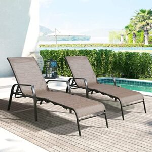 ulax furniture outdoor chaise lounge, adjustable folding patio sling chaise, lounger chairs, patio reclining chaise for balcony, beach, yard, set of 2