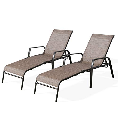 Ulax Furniture Outdoor Chaise Lounge, Adjustable Folding Patio Sling Chaise, Lounger Chairs, Patio Reclining Chaise for Balcony, Beach, Yard, Set of 2
