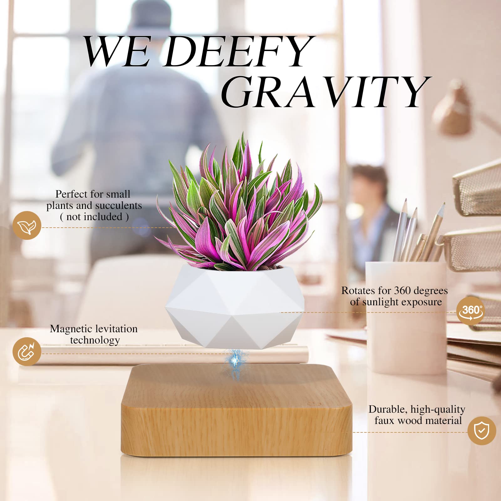 Levitating Air Bonsai Pot, Rotation Flower Planters, Magnetic Levitation Suspension Floating Pot, Potted Plant Desk Decor in Flower Pots & Planters from Home & Garden on (Light Color)