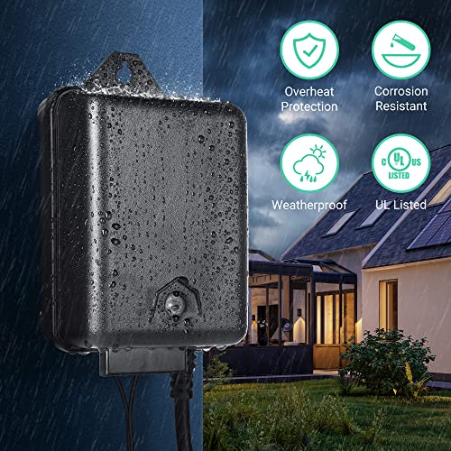 DEWENWILS 60 Watt Outdoor Low Voltage Transformer with Timer and Photocell Light Sensor, 120V AC to 12V AC, Weatherproof for Landscape Lighting, Pathway, Garden Light, Spotlight, UL Listed