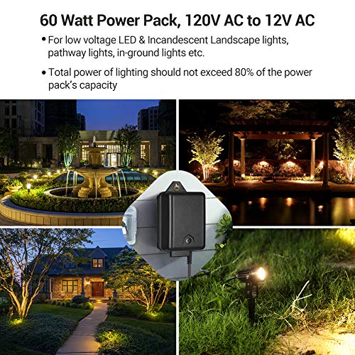 DEWENWILS 60 Watt Outdoor Low Voltage Transformer with Timer and Photocell Light Sensor, 120V AC to 12V AC, Weatherproof for Landscape Lighting, Pathway, Garden Light, Spotlight, UL Listed