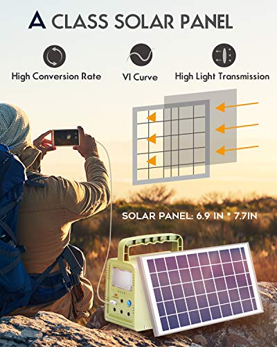 WAWUI Portable Solar Generator 84Wh, Portable Solar Power Station with Solar Panel & Flashlights, Rechargeable Power Bank, Camping Lights with Battery, USB DC Outlets, for Travel Hunting