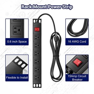 6 Outlets Heavy Duty Power Strip, Mountable Metal Power Strip Outlet, Rack Mount Power Strip 6 FT 16 AWG Long Extension Cord for Commercial Workshop Industrial Kitchen Office