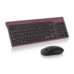 wireless keyboard and mouse combo, cimetech compact full size wireless keyboard and mouse set 2.4g ultra-thin sleek design for windows, computer, desktop, pc, notebook - (wine red)