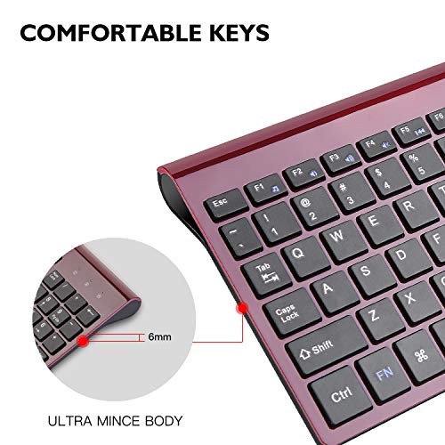 Wireless Keyboard and Mouse Combo, cimetech Compact Full Size Wireless Keyboard and Mouse Set 2.4G Ultra-Thin Sleek Design for Windows, Computer, Desktop, PC, Notebook - (Wine red)