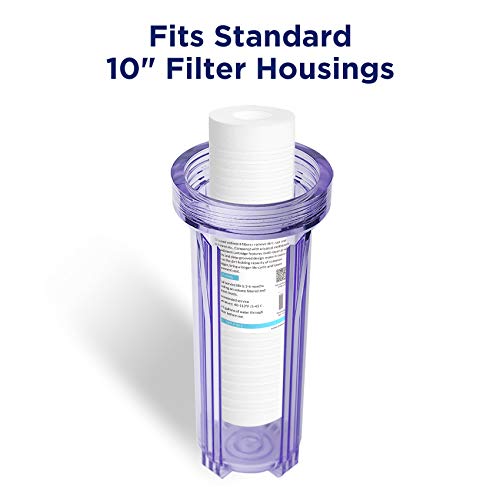 Grooved Sediment Water Filter Cartridge (6 Pack), Membrane Solutions 5 Micron Whole House Water Filter Universal Replacement 10"x2.5" for 10 inch RO Unit, Whole House Under-Sink Filtration System