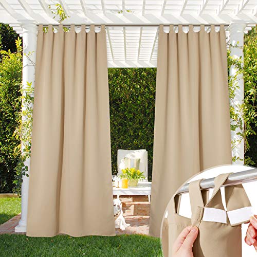 NICETOWN Outdoor Patio Curtain Waterproof Room Darkening Drape, Detachable Sticky Tab Top Thermal Insulated Privacy Protect Outdoor Divider for Porch/Doorway, Biscotti Beige, W52 x L84, 1 Panel