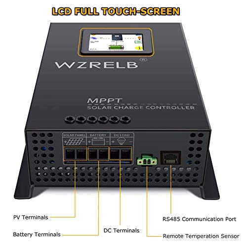 WZRELB New 60A MPPT Solar Charge Controller 12V/24V/48 Auto , 18V/36V Manual Max PV 170V,LCD Full Touch Screen Design,Battery Charger Controller