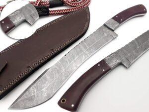 nooraki-57 premium quality outdoor/survival/hunting knife - damascus steel 256 layers with genuine leather sheath 15 inch full tang