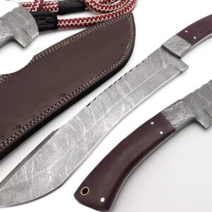 Nooraki-57 Premium Quality Outdoor/Survival/Hunting Knife - Damascus Steel 256 Layers with Genuine Leather Sheath 15 inch Full Tang